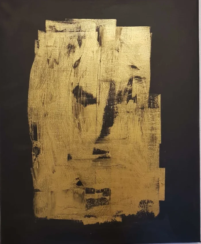 
„Abstraktes Acrylgemälde von Günter Huber, Zone7Art, 50x70cm, Schwarz Gold, Kößlarn“