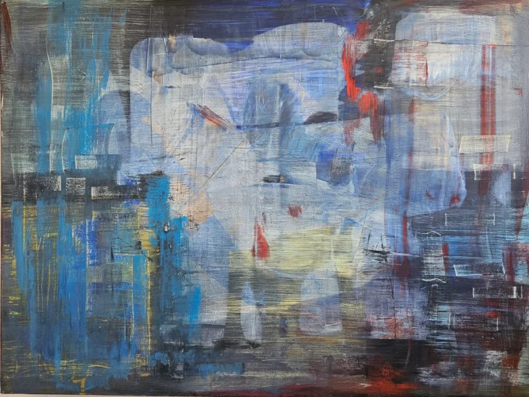 Abstraktes Acrylgemälde von Günter Huber, Zone7Art, 60x80cm, Blautöne, Kößlarn